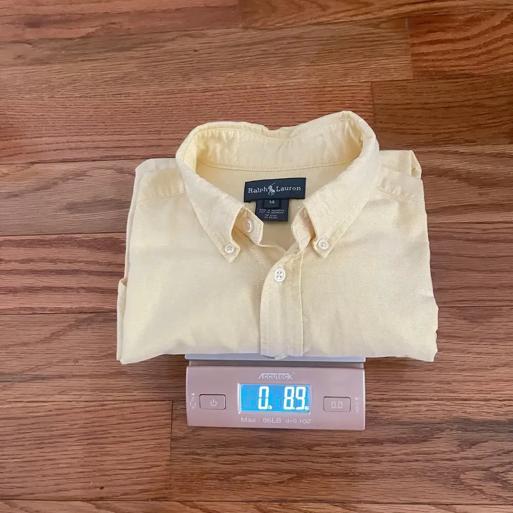 Ralph Lauren Boys 14 Yellow Oxford Cloth Button Down Shirt Sleeve OCBD Blue Tag